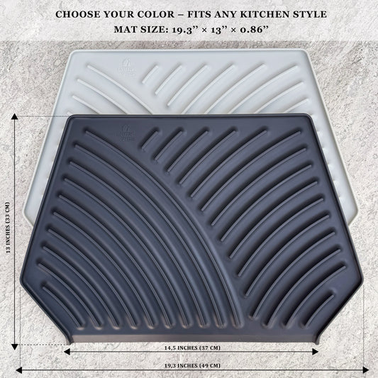 Silicone Dish Drying Mat with Built-in Drain (19.3’’ x 13’, Charcoal Grey)