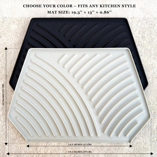 Silicone Dish Drying Mat with Built-in Drain (19.3’’ x 13’, Greige)