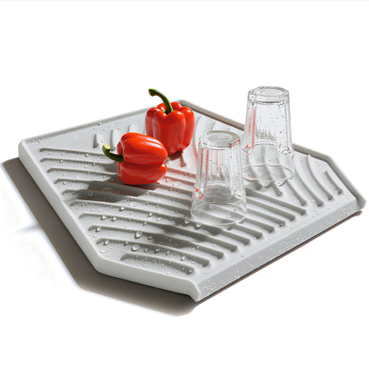 Silicone Dish Drying Mat with Built-in Drain (19.3’’ x 13’, Greige)