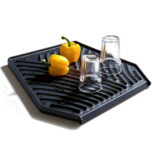 Silicone Dish Drying Mat with Built-in Drain (19.3’’ x 13’, Charcoal Grey)
