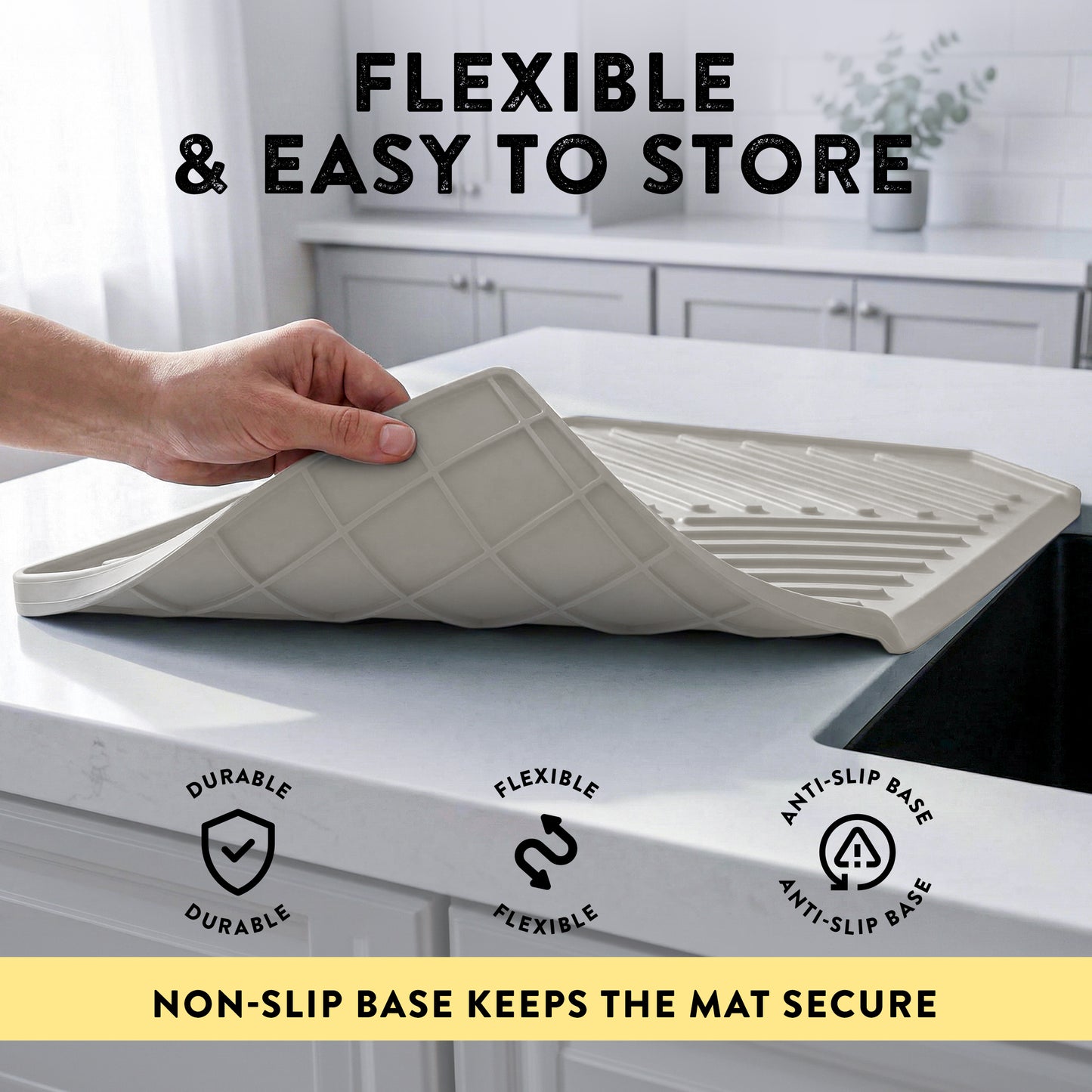 Silicone Dish Drying Mat with Built-in Drain (19.3’’ x 13’, Charcoal Grey)