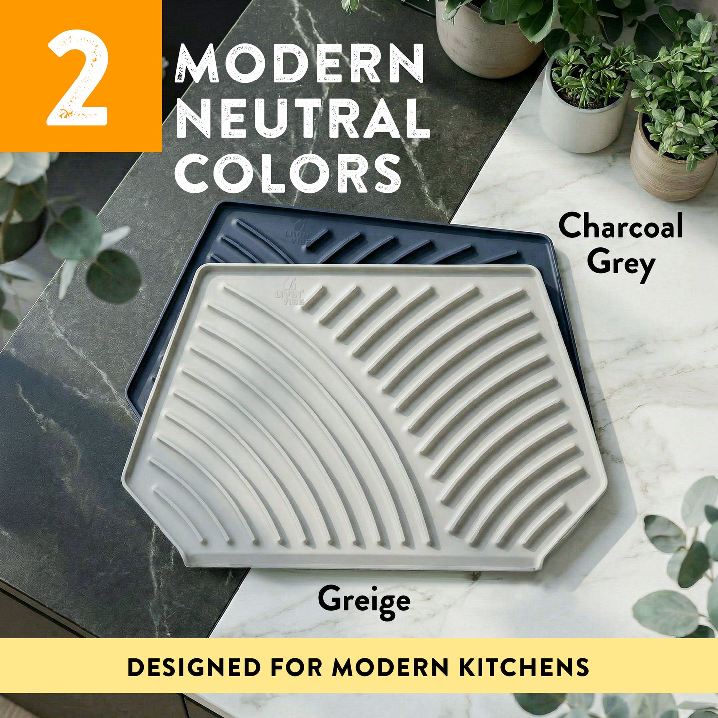 Silicone Dish Drying Mat with Built-in Drain (19.3’’ x 13’, Charcoal Grey)