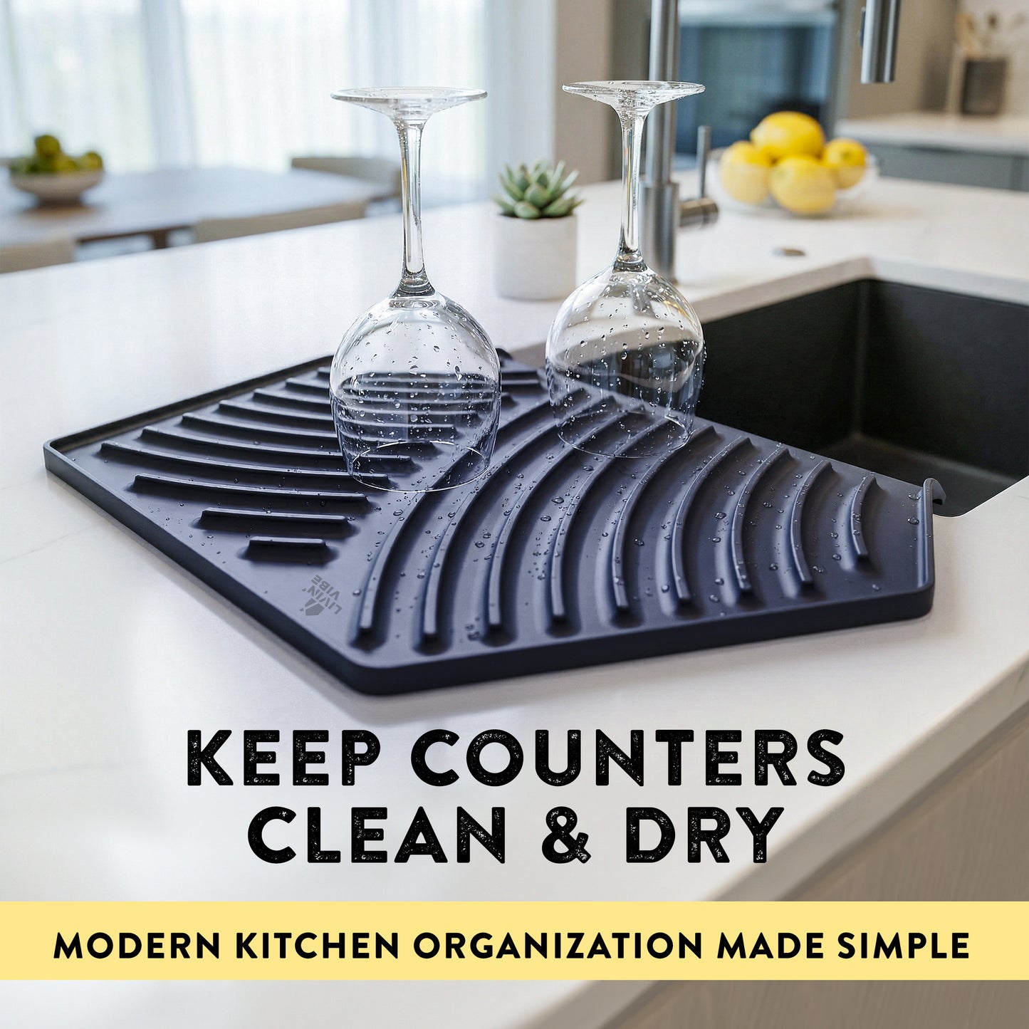 Silicone Dish Drying Mat with Built-in Drain (19.3’’ x 13’, Charcoal Grey)