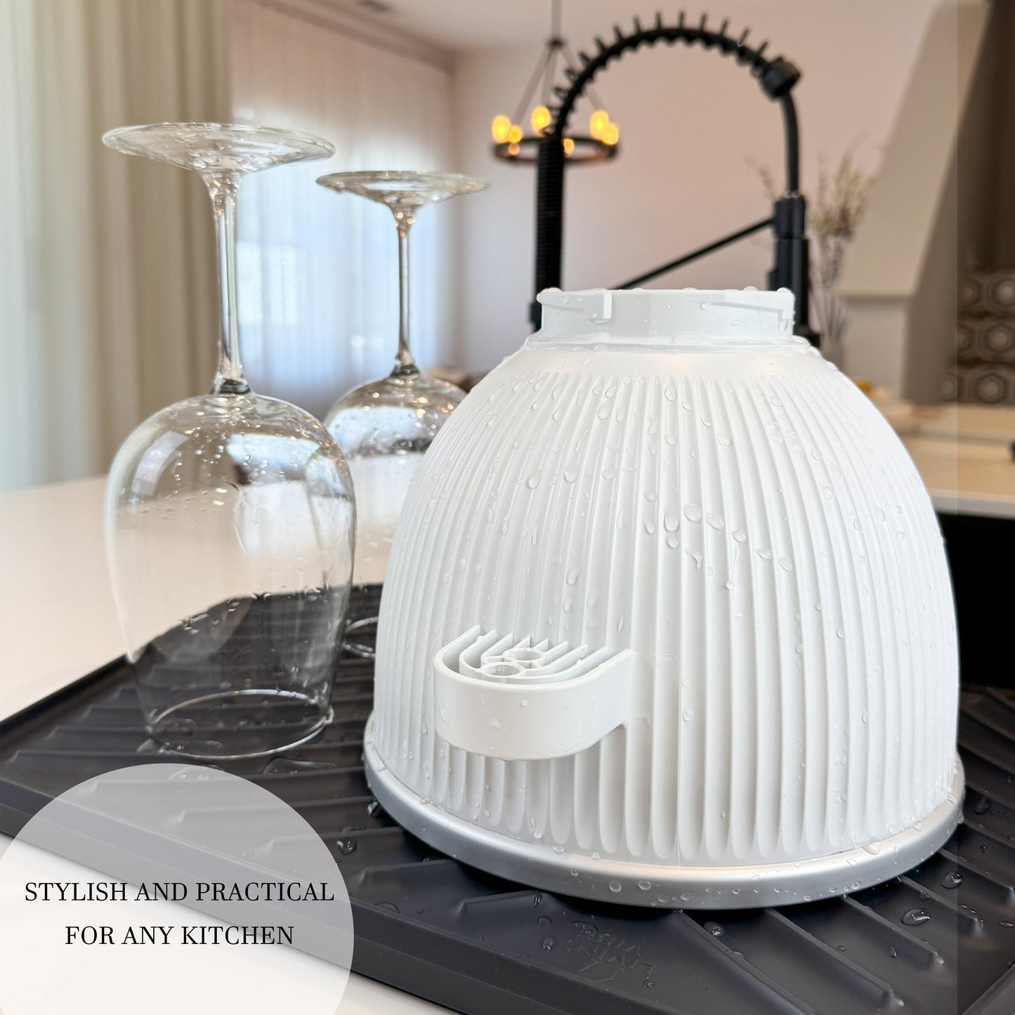 Silicone Dish Drying Mat with Built-in Drain (19.3’’ x 13’, Charcoal Grey)