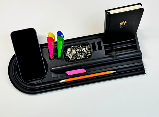 Silicone Desk Organizer Tray | Tech & Office Accessory Holder for iPhone, iPad, Mobile Phones, Tablets, Pens 15.25” × 5.5”