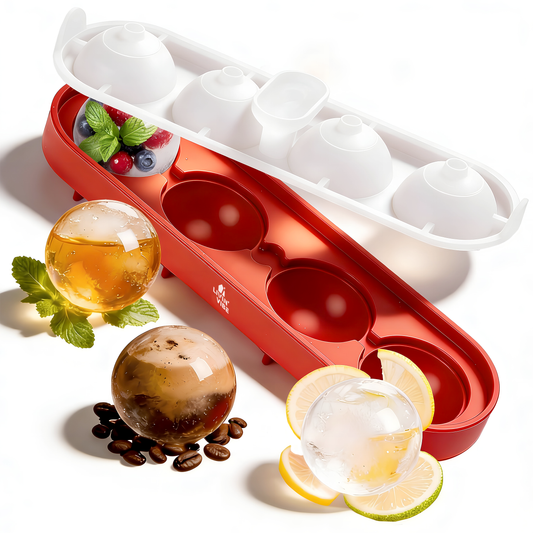 LIVINVIBE Silicone Ice Ball Mold with Lid – 4 Large Whiskey Ice Spheres, One-Pour Funnel Design, BPA-Free Flexible Ice Tray for Cocktails, Coffee & Drinks