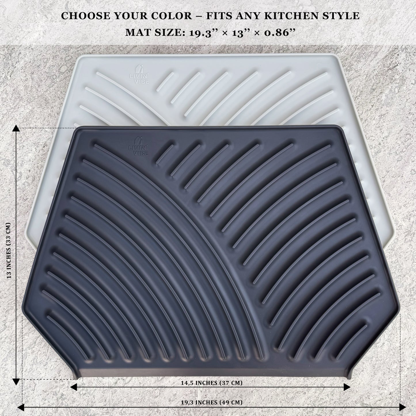 Silicone Dish Drying Mat with Built-in Drain (19.3’’ x 13’, Charcoal Grey)