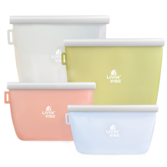 Reusable Silicone Food Storage Bags – Set of 4 Multicolor (500ml/17oz, 1000ml/34oz, 1500ml/51oz, 2000ml/68oz)