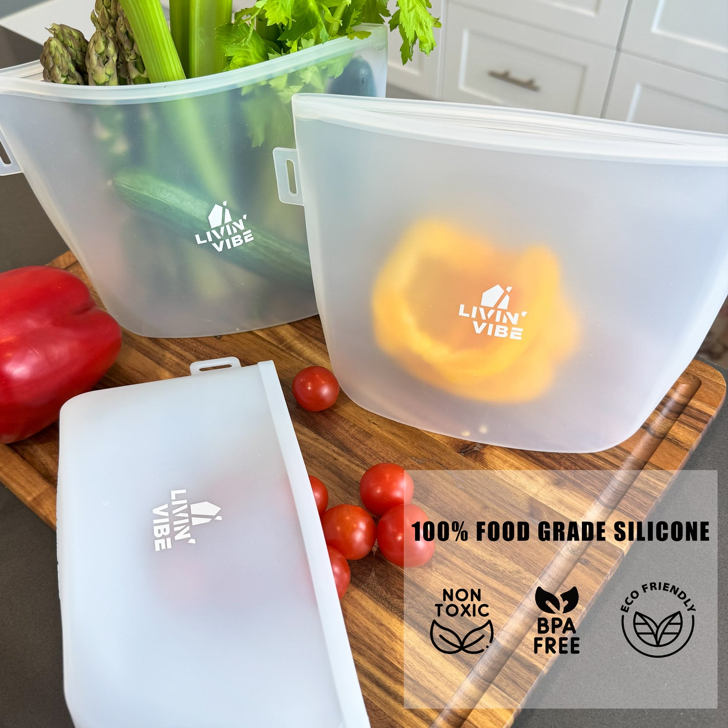 Reusable Silicone Food Storage Bags – Set of 4 Multicolor (500ml/17oz, 1000ml/34oz, 1500ml/51oz, 2000ml/68oz)